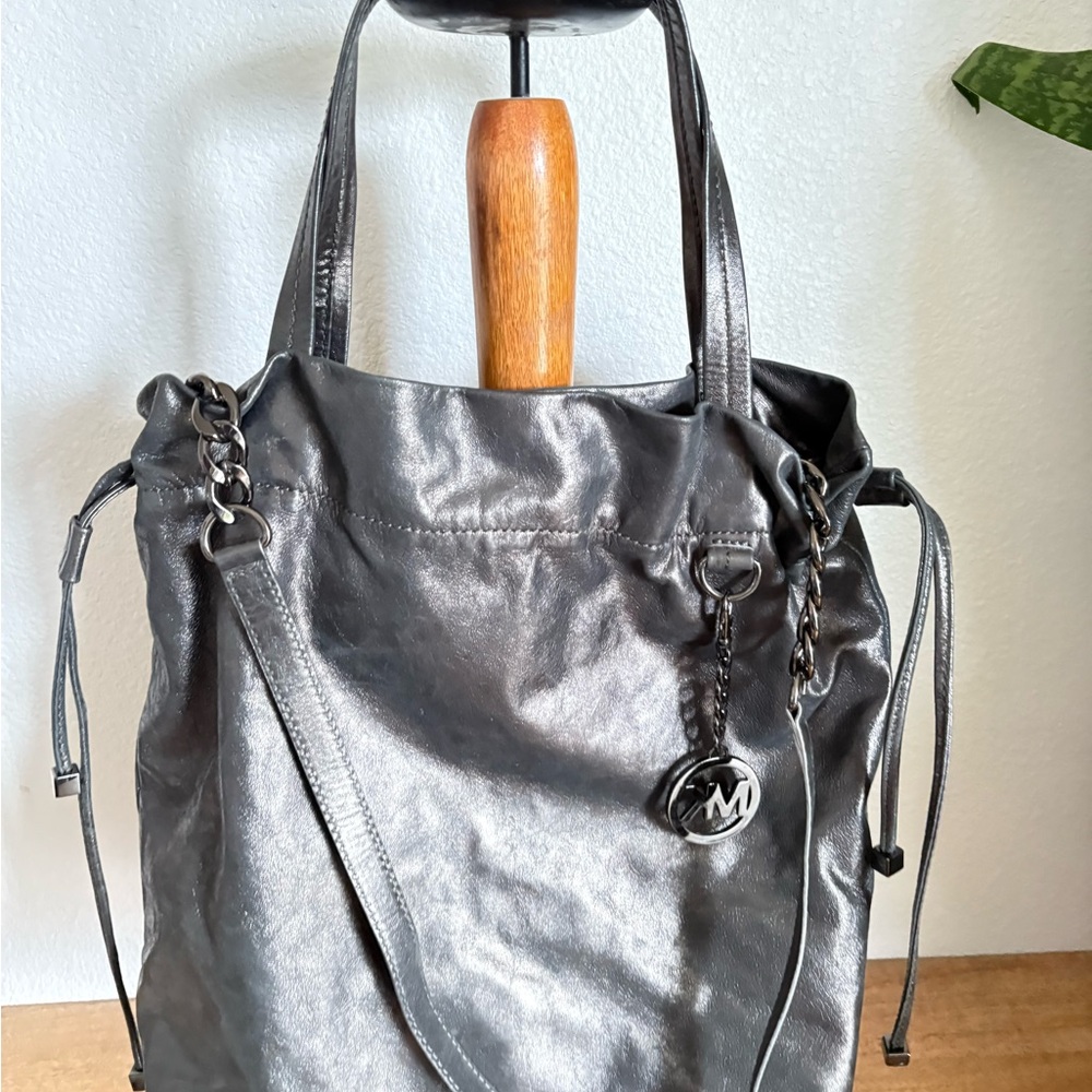 MK LEATHER Metallic Gray Women's Tote Bag